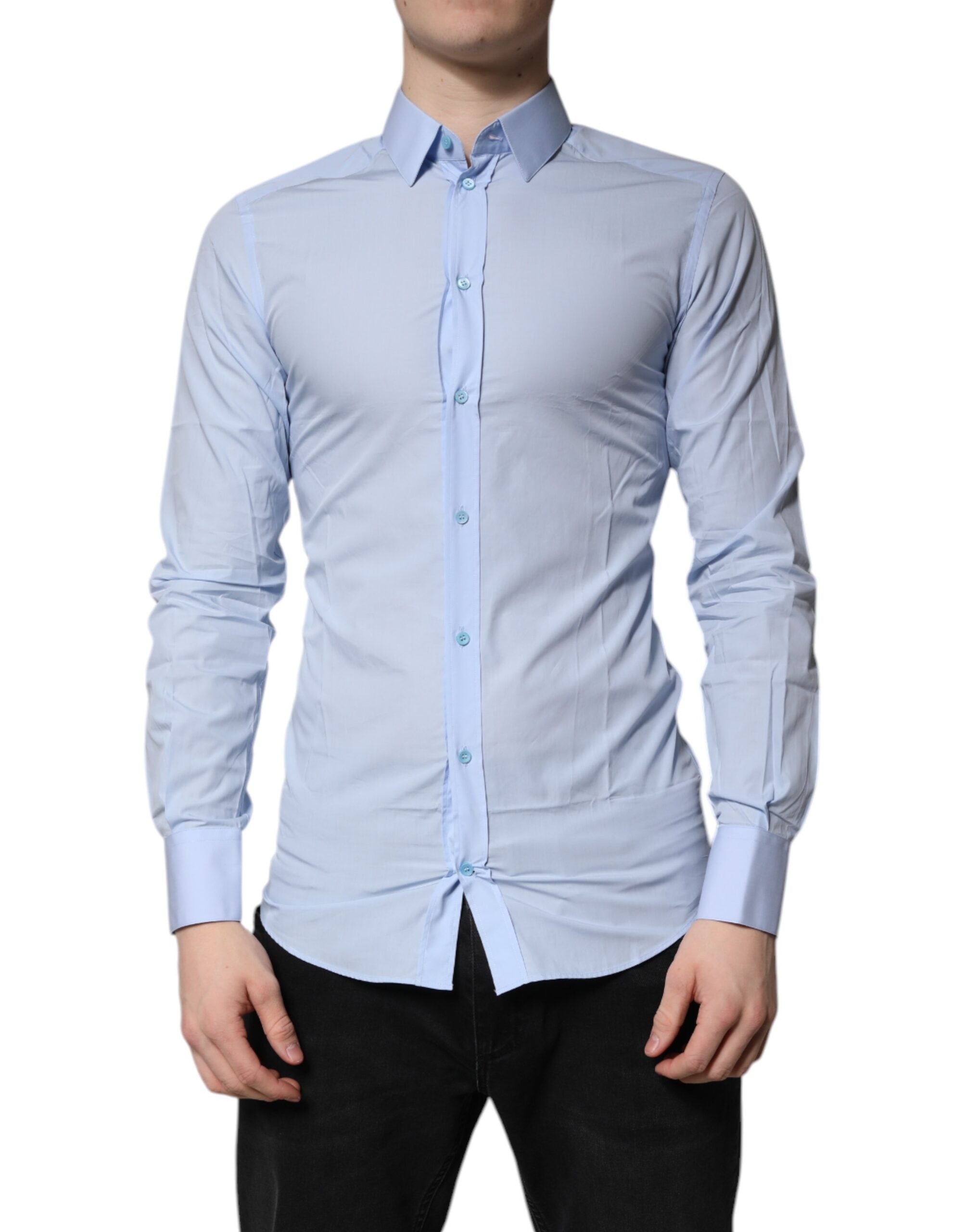 Dolce & Gabbana Light Blue Cotton Dress GOLD Formal Shirt